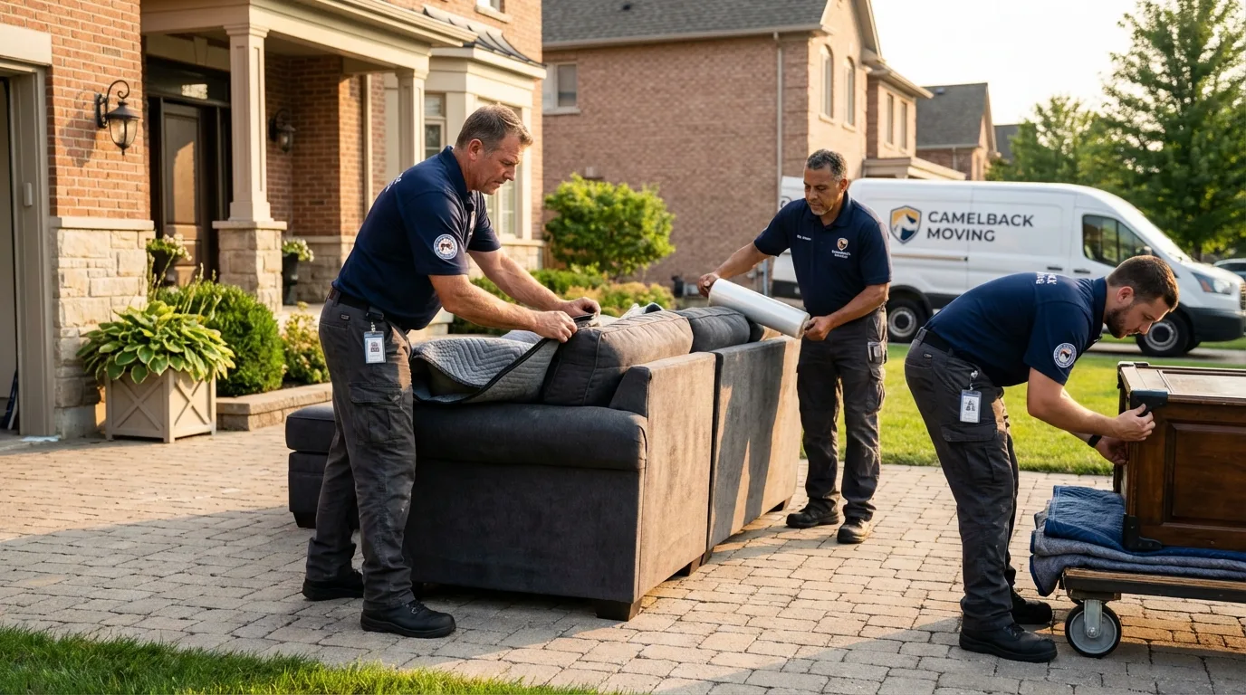 Large estate moving crew wrapping furniture in George, IA