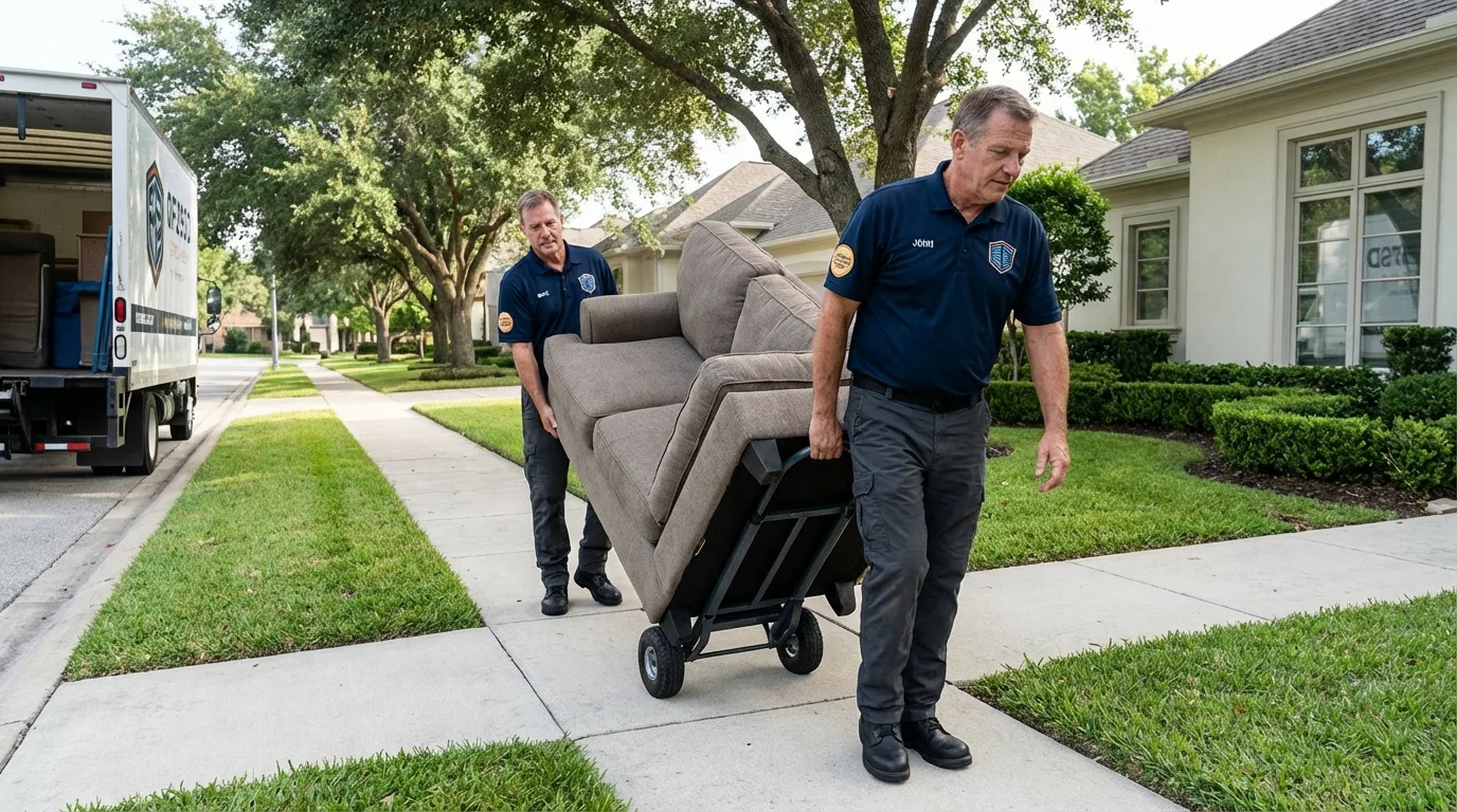 Local residential moving crew loading furniture in George, IA